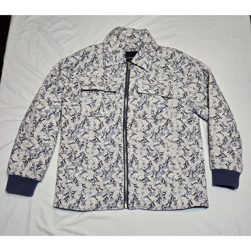 BAGATELLE 100% COTTON IVORY BLUE FLORAL QUILTED ZIP UP COLLARED JACKET Size Med